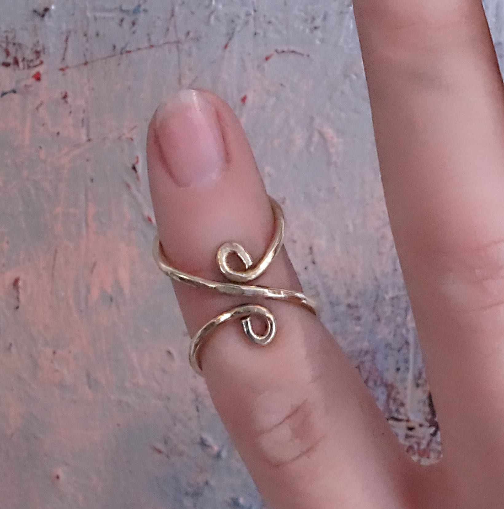 Arthritis finger splint brass or sterling silver hammered textured ring