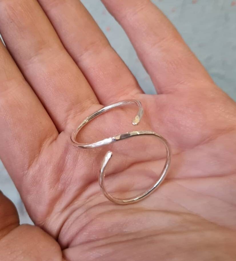 Arthritis thumb splint sterling silver, brass or copper adjustable handmade  hammered textured ring