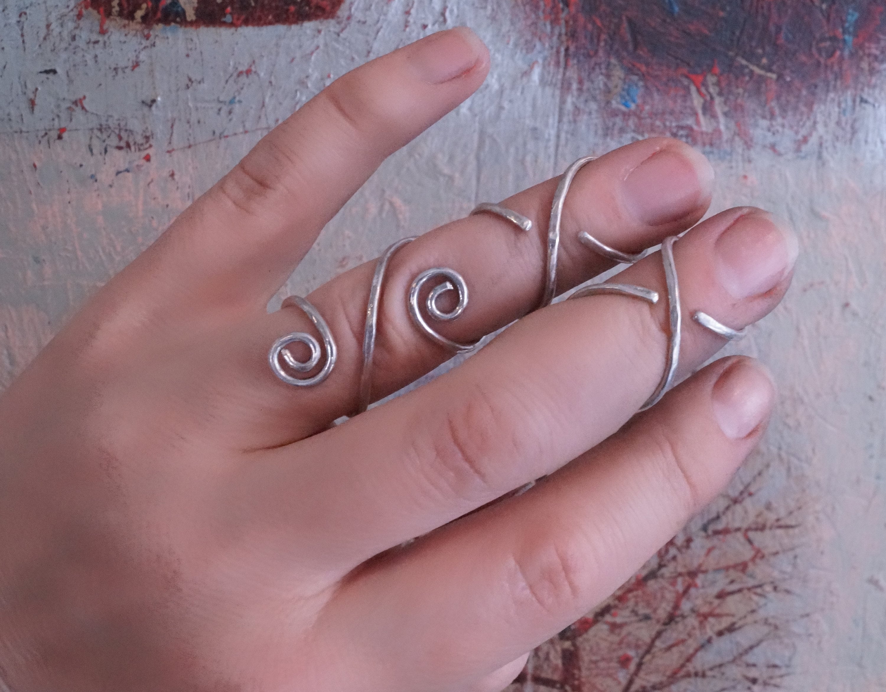 Arthritis finger splint sterling silver, brass or copper adjustable handmade  hammered textured ring 1 piece