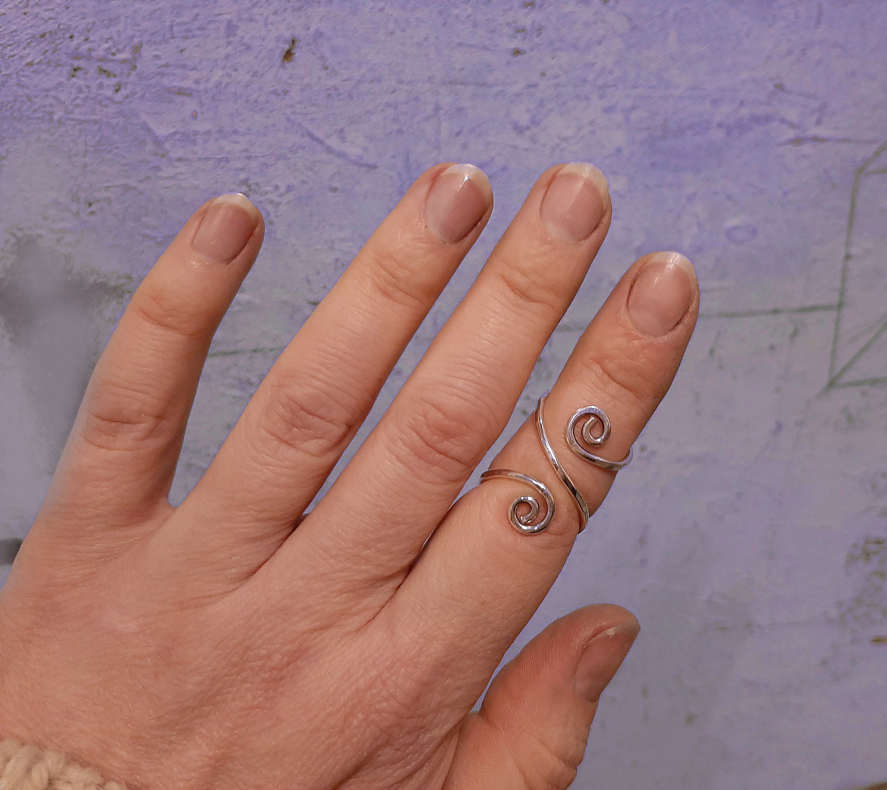 Arthritis finger splint with curls sterling silver 925 or brass  handmade hammered ring