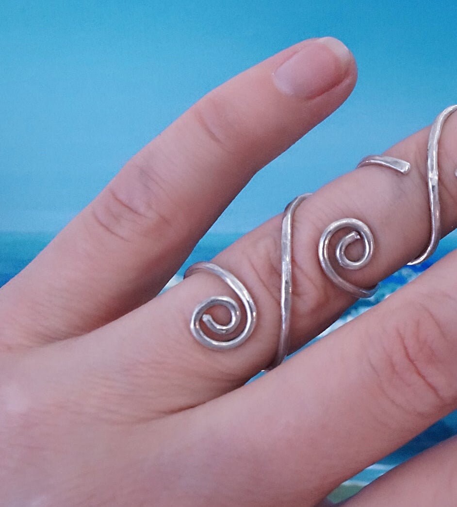 Arthritis finger splint with curls sterling silver 925 or brass  handmade hammered ring