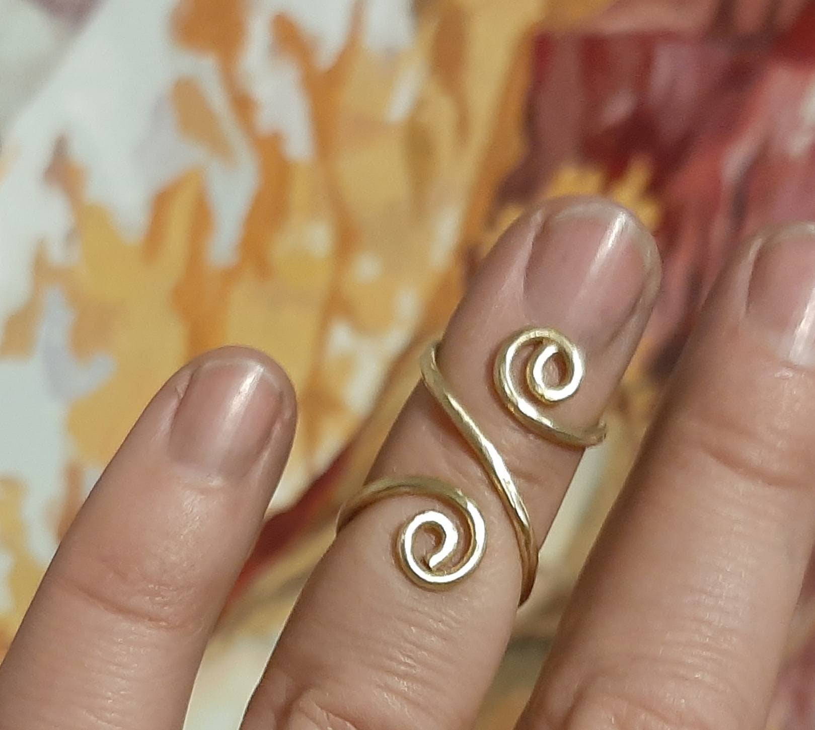 Arthritis finger splint with curls sterling silver 925 or brass  handmade hammered ring
