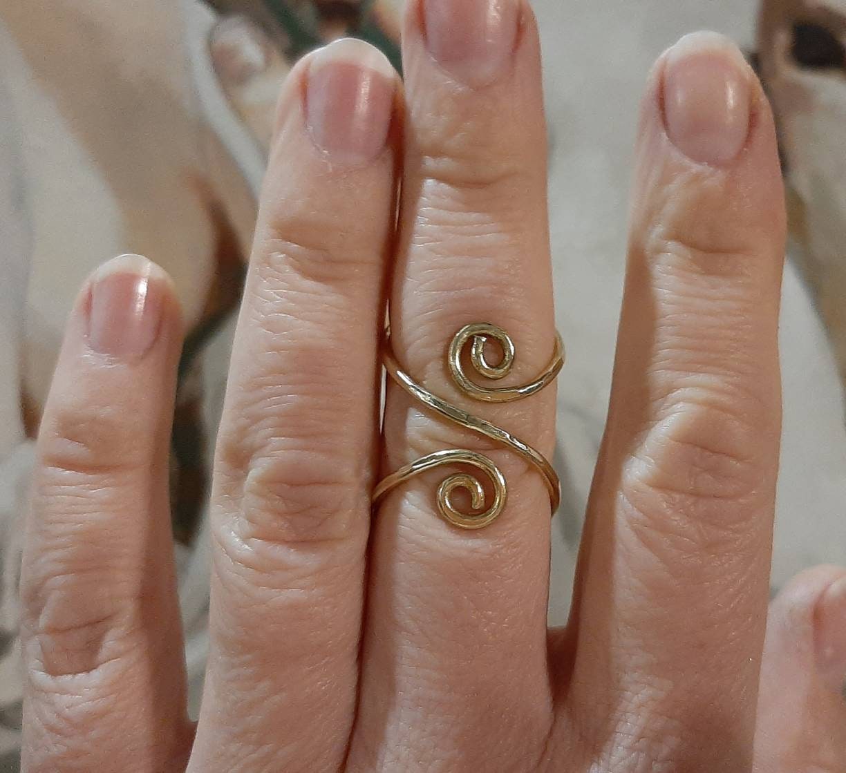 Arthritis finger splint with curls sterling silver 925 or brass  handmade hammered ring