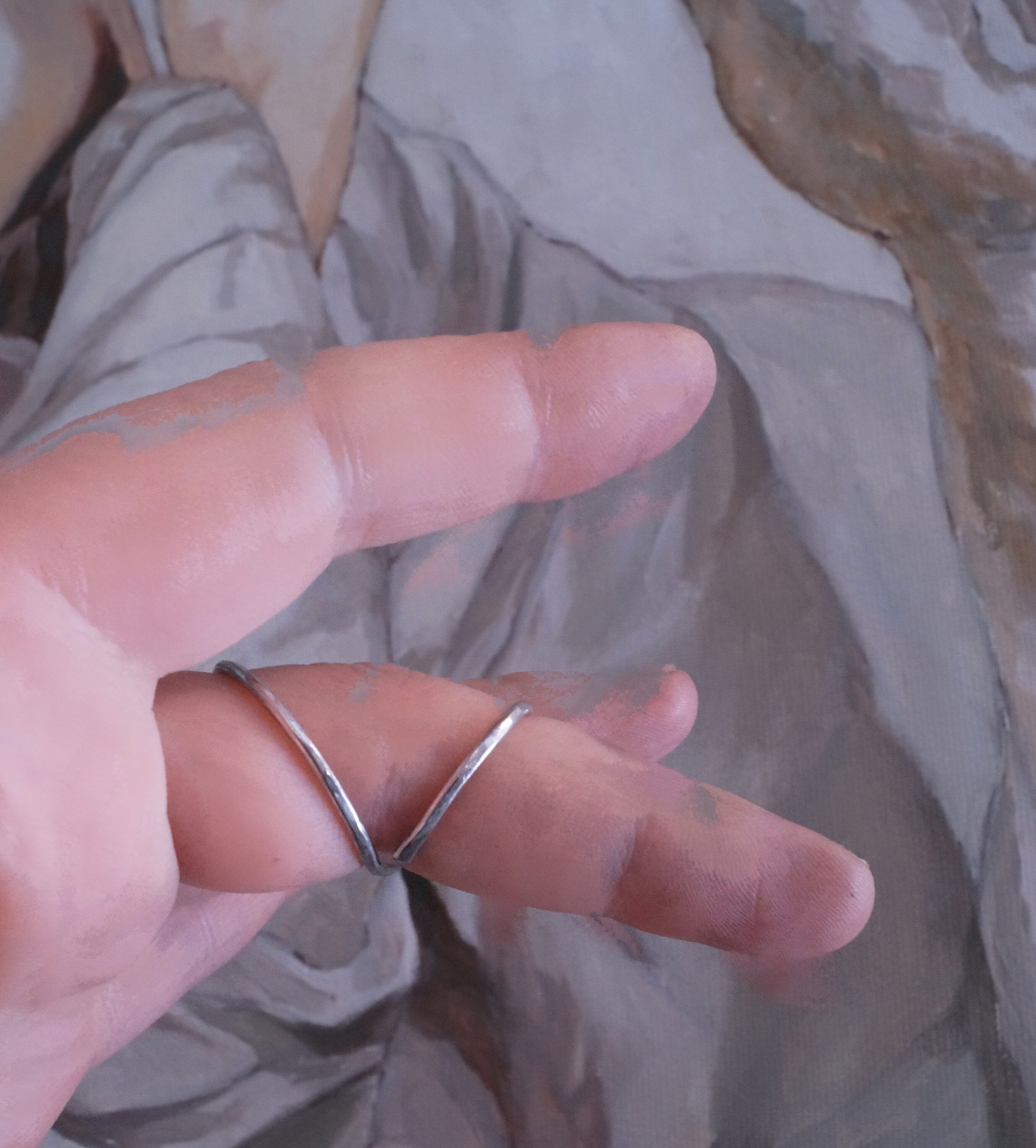 Arthritis finger sterling silver  splint, light adjustable hammered textured ring for "swan neck"