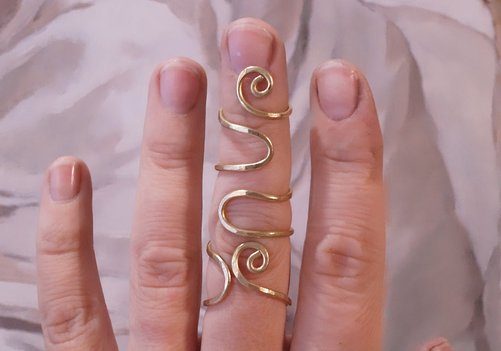 Adjustable brass finger splint ring designed to support both finger joints and improve alignment