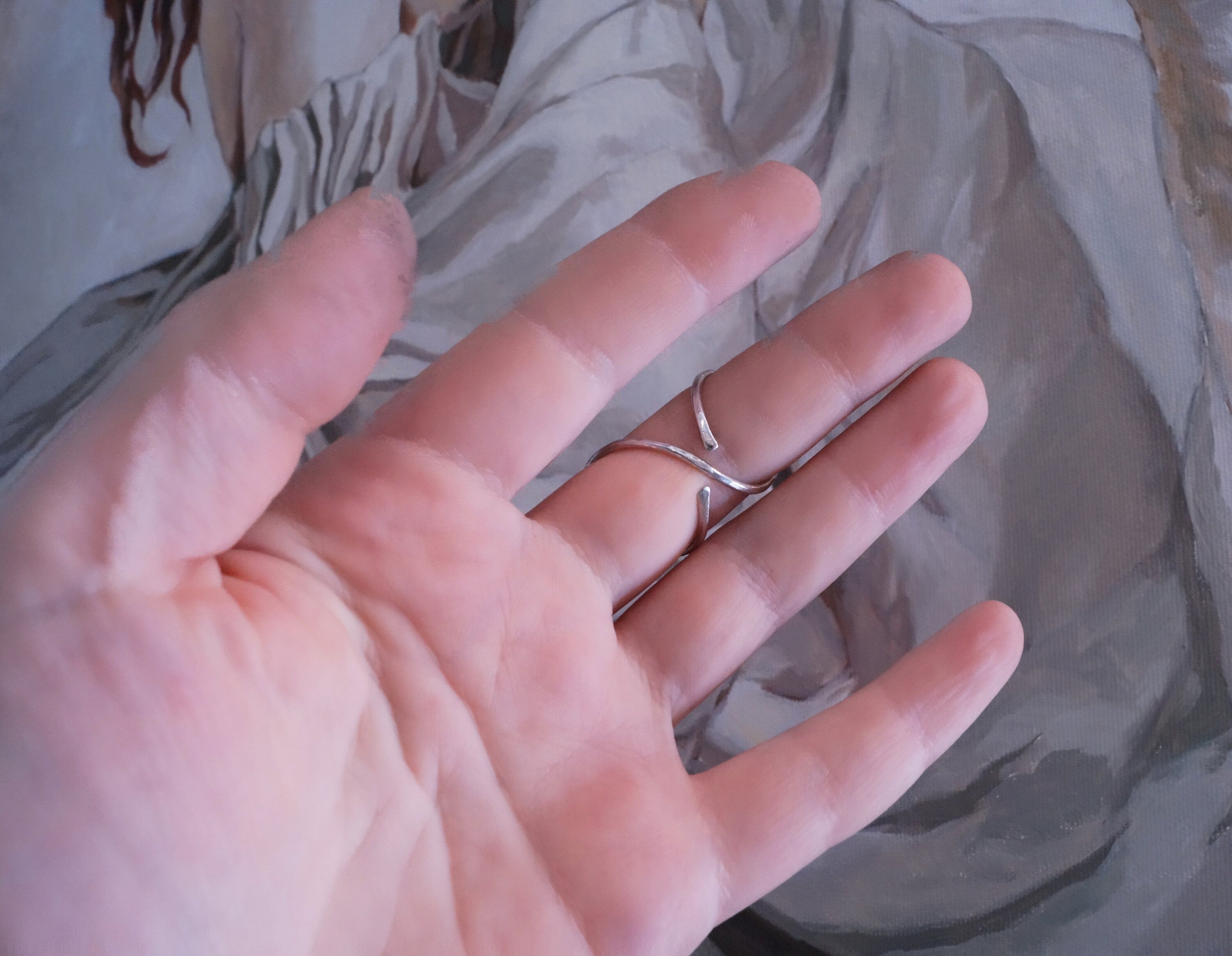 Arthritis finger sterling silver  splint, light adjustable hammered textured ring for "swan neck"