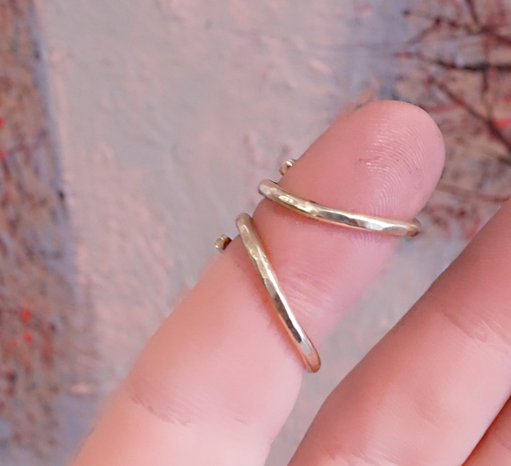 Arthritis finger splint for bending sideways handmade hammered sterling  silver, brass or copper textured ring, EDS, lateral deviation