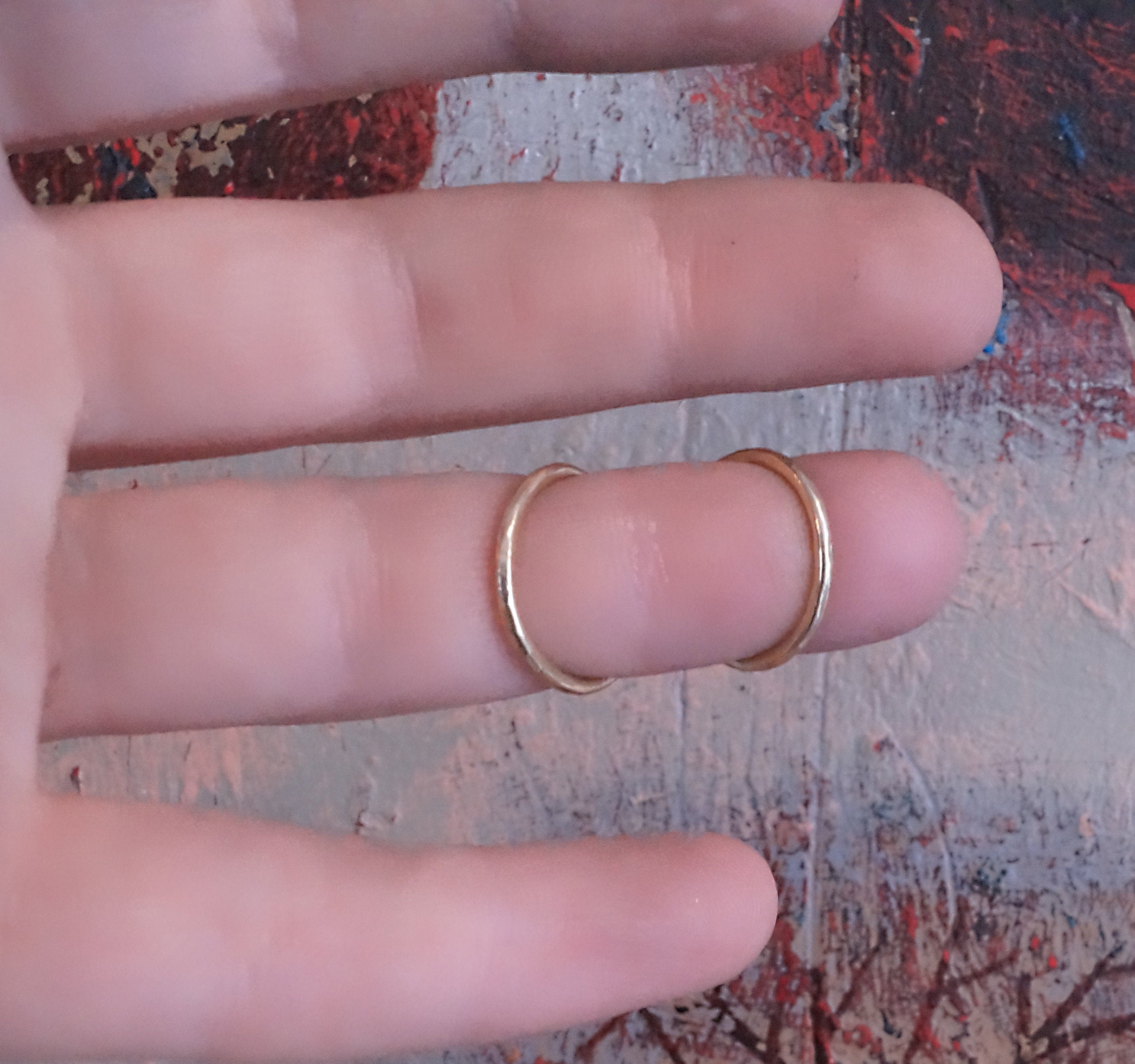 Hammered textured finger splint ring worn for support and finger joint stabilization