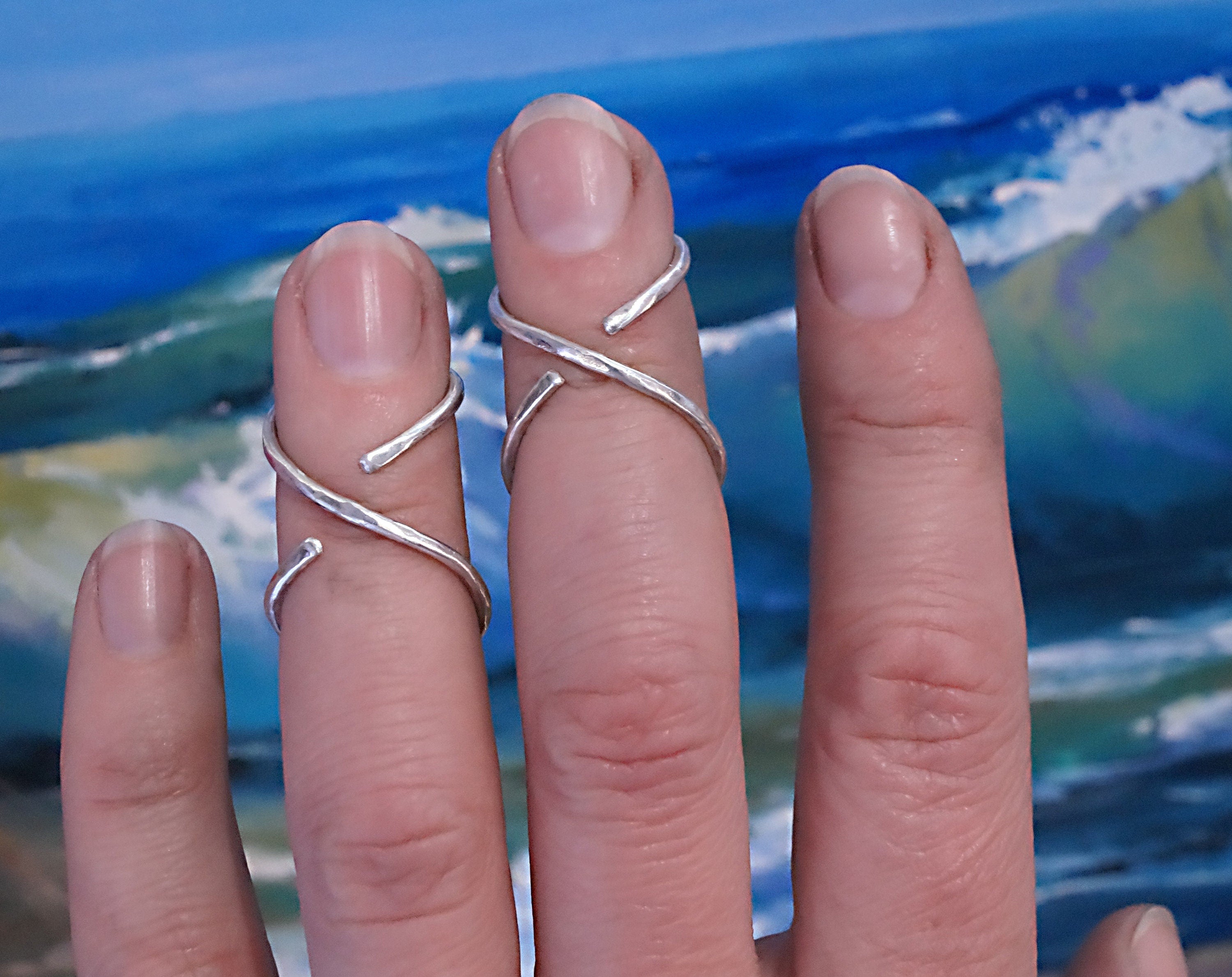 Adjustable handmade hammered finger splint ring in sterling silver, brass, or copper for joint support