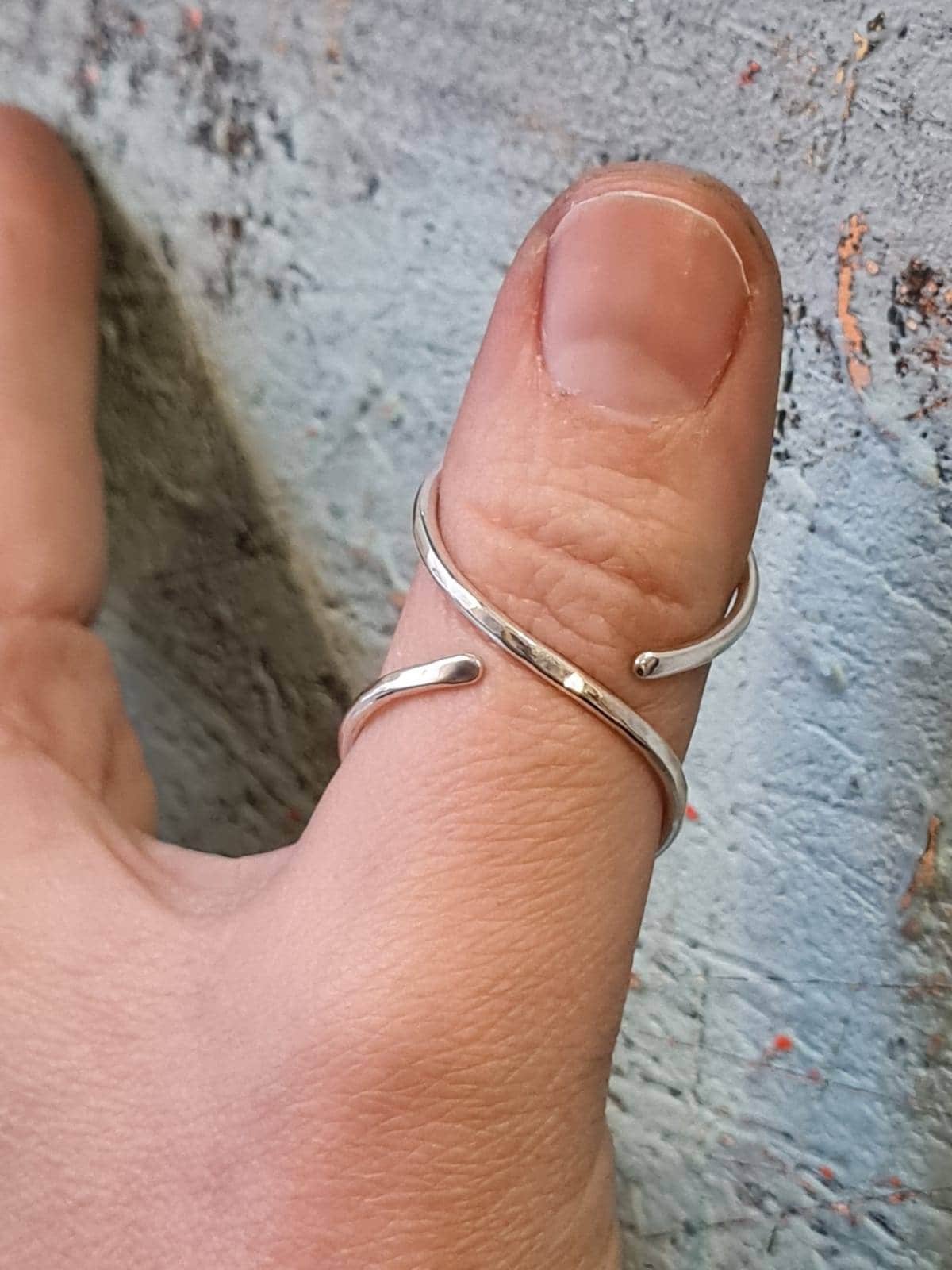 Adjustable handmade hammered thumb splint ring in sterling silver, brass, or copper for thumb joint support