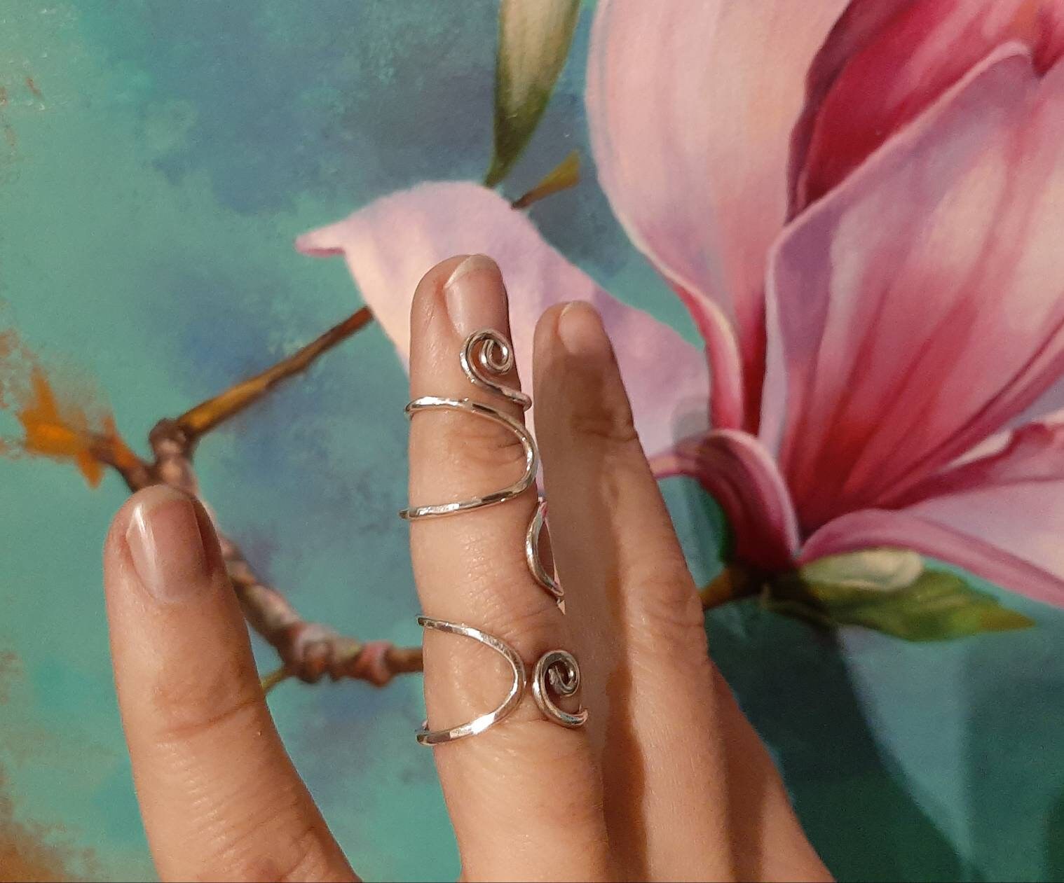 Handcrafted adjustable finger splint ring in sterling silver 925 