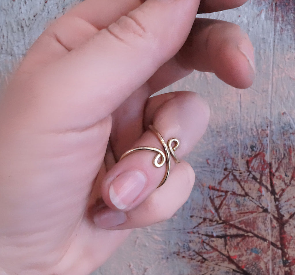Handcrafted hammered finger splint ring available in brass or sterling silver