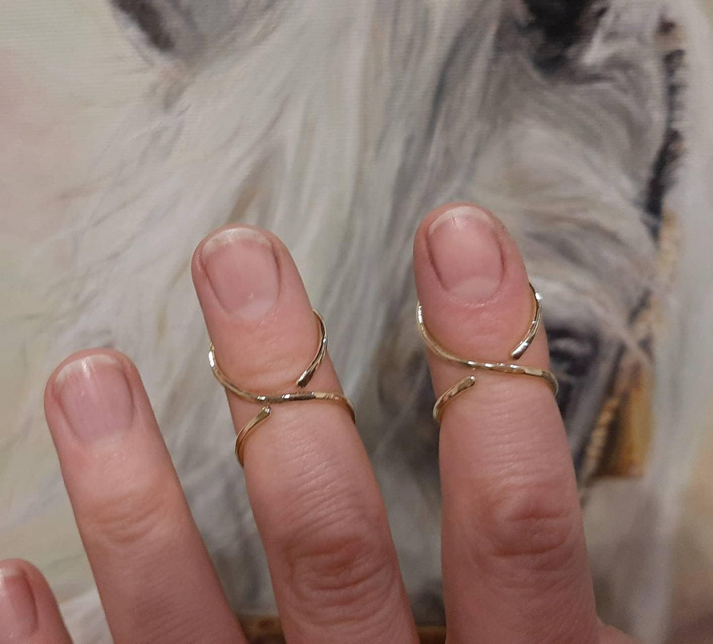 Handcrafted one-piece hammered finger splint ring designed for everyday comfort and support