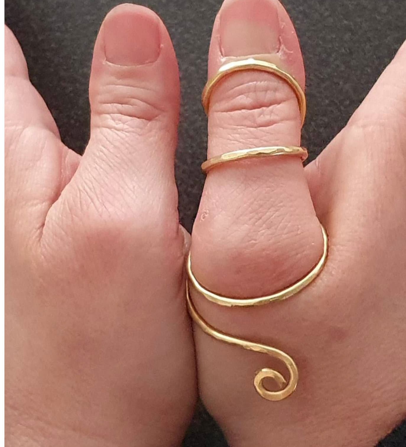 Yellow brass thumb splint ring designed for support and thumb joint